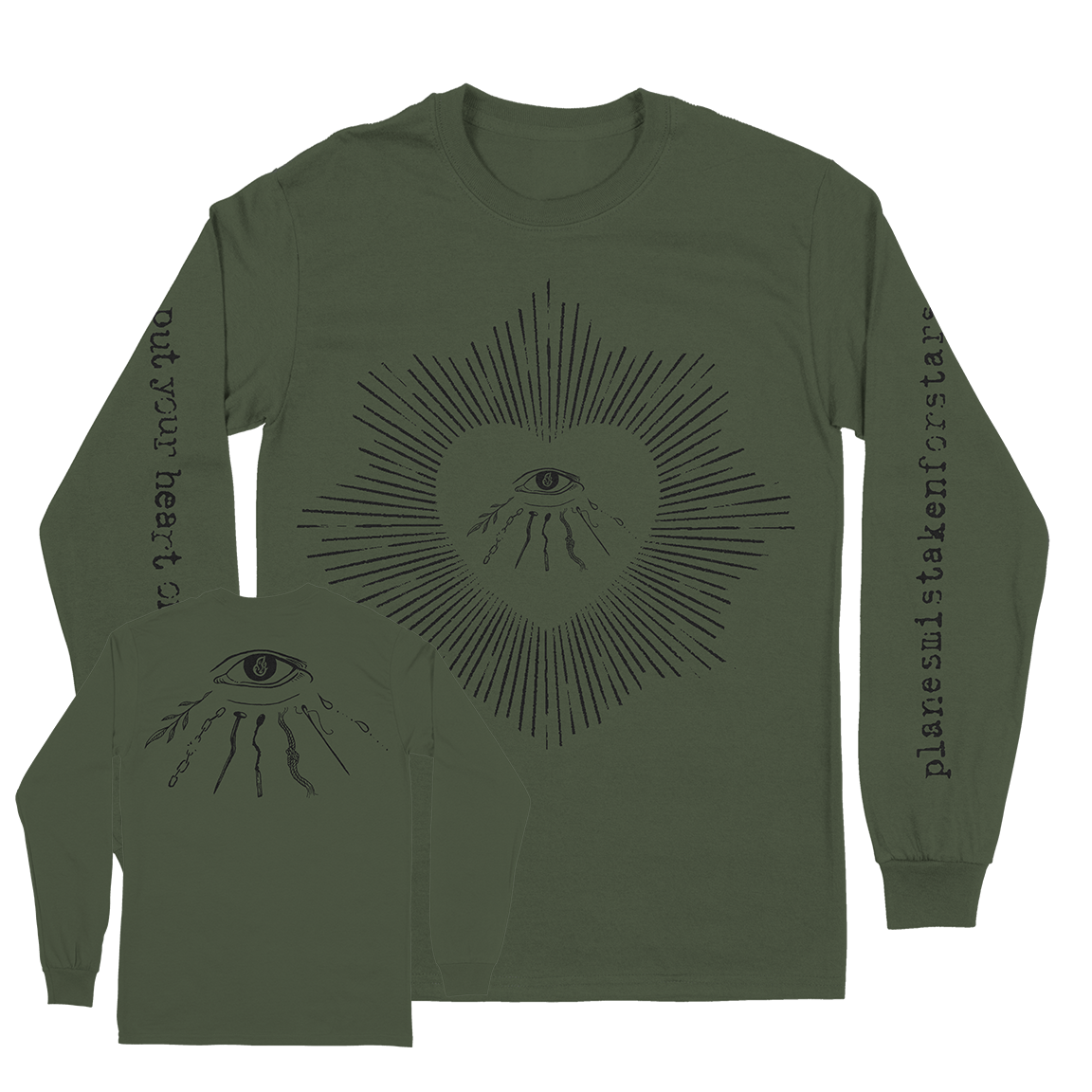 Planes Mistaken For Stars "Eye & Heart" Military Green Longsleeve