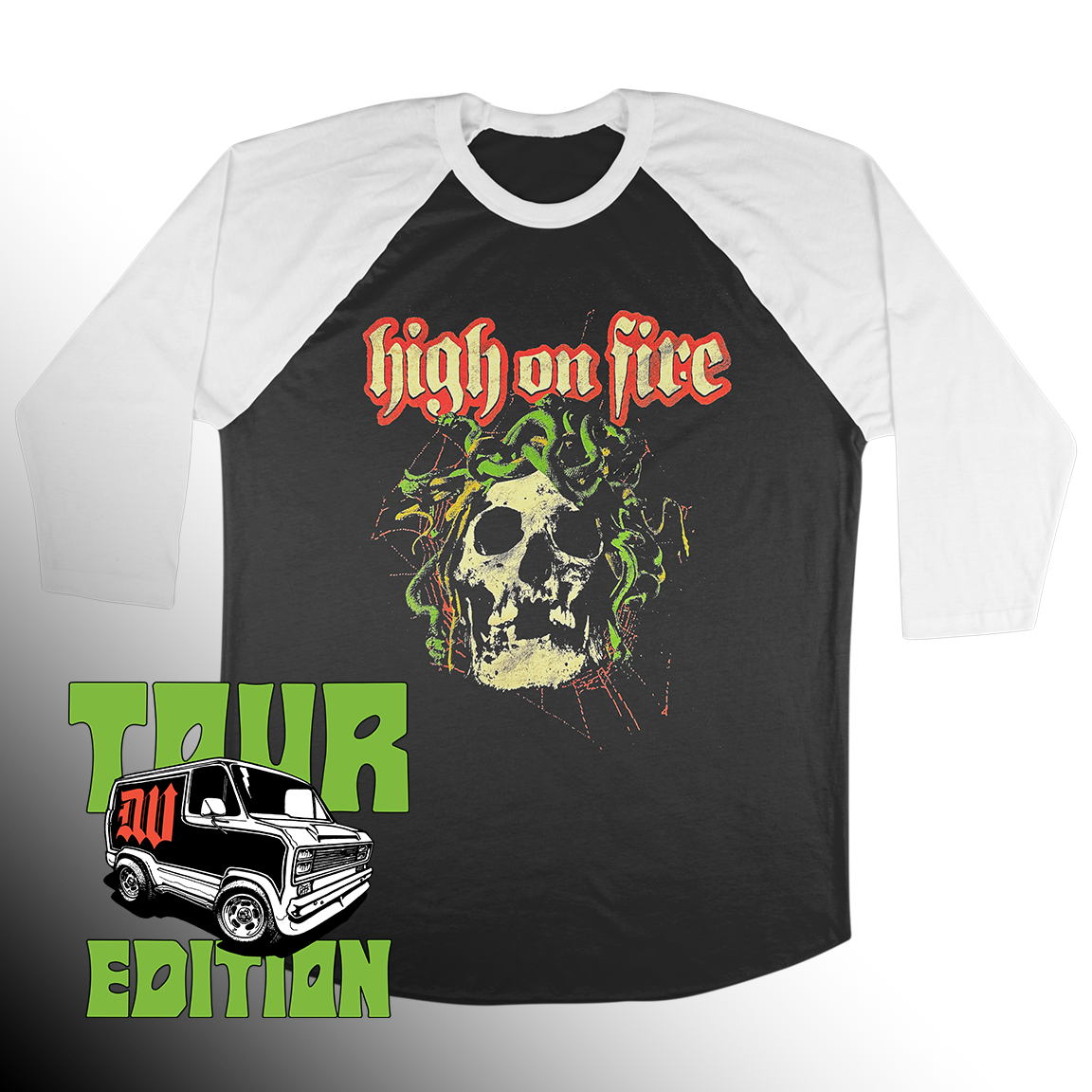 High On Fire "Medusa" White / Black Baseball Tee