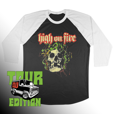 High On Fire "Medusa" White / Black Baseball Tee