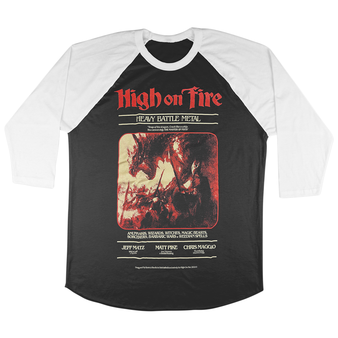High On Fire "Heavy Battle Metal" White / Black Baseball Tee