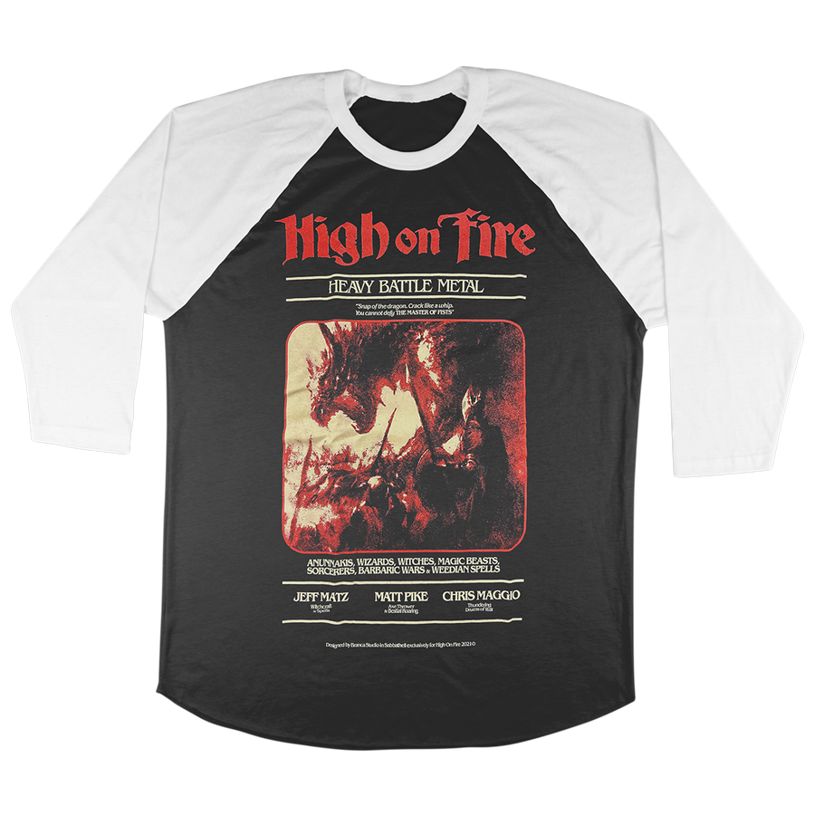 High On Fire "Heavy Battle Metal" White / Black Baseball Tee