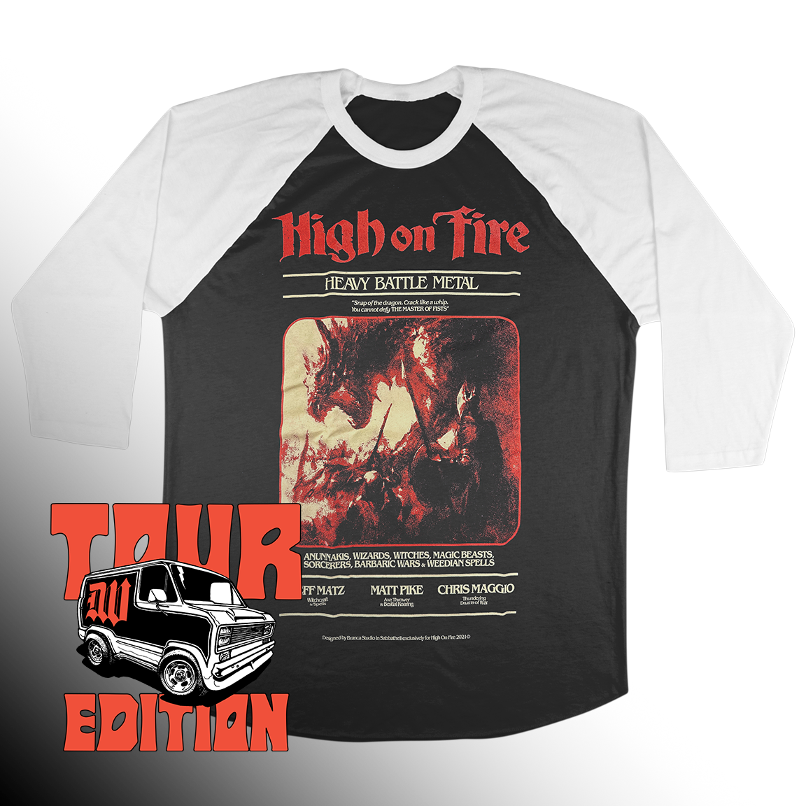 High On Fire "Heavy Battle Metal" White / Black Baseball Tee