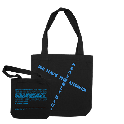Heavenly Blue "We Have The Answer" Black Tote Bag