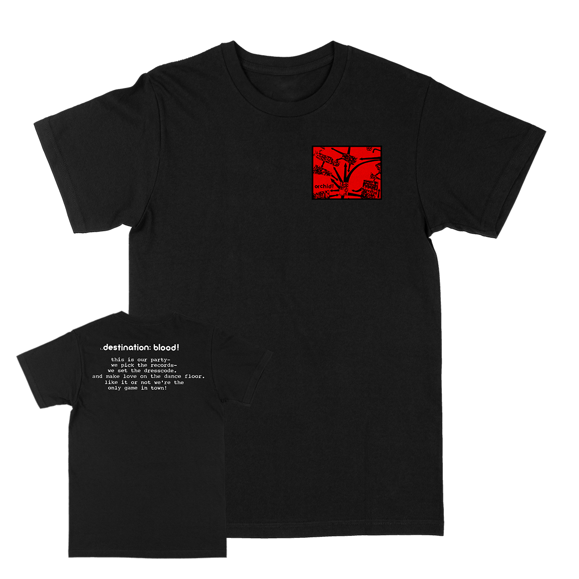 Orchid βDestination Blood!β Black T-Shirt