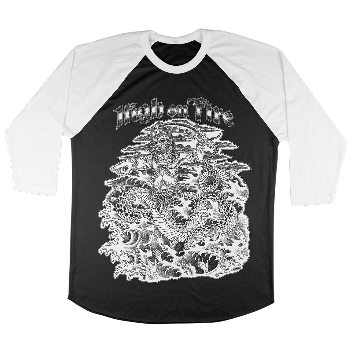 High On Fire “Serpent” Black / White Baseball Tee