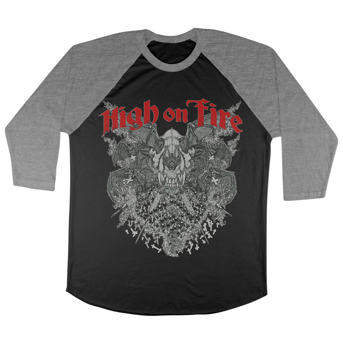 High On Fire “Bat Skull” Black / Deep Heather Baseball Tee