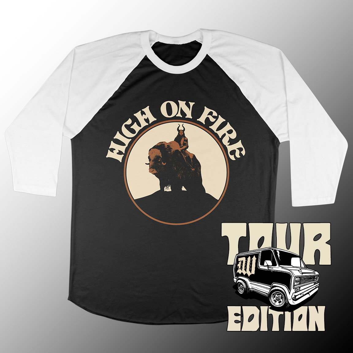 High On Fire “Musk Ox Rider: Tour Edition” Black / White Baseball Tee