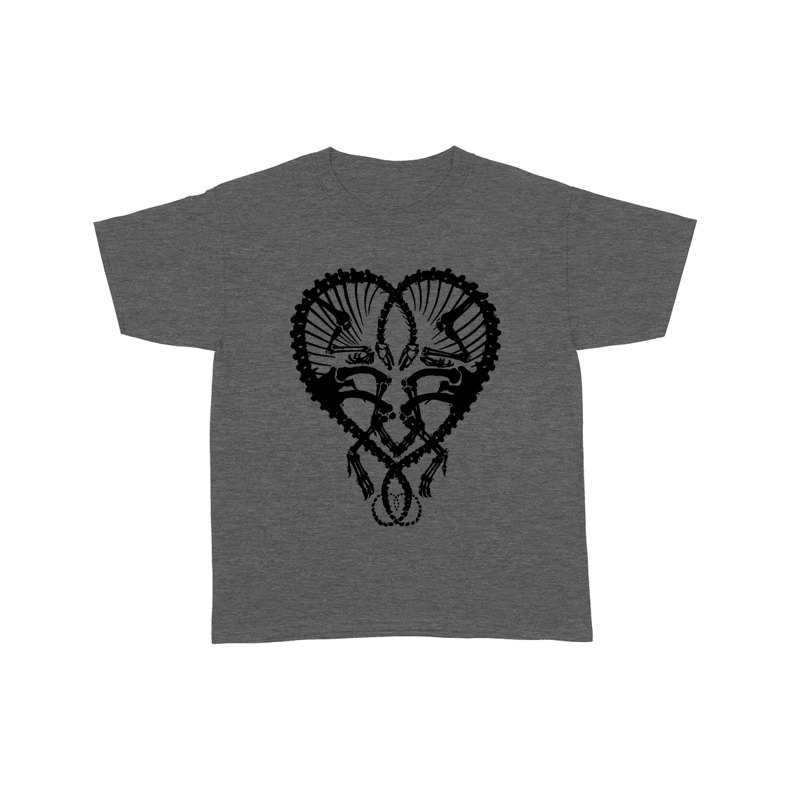 Dan McCarthy "Dino Heart: Black" Heather Charcoal Youth T-Shirt