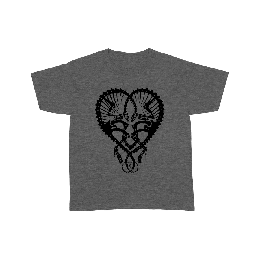 Dan McCarthy "Dino Heart: Black" Heather Charcoal Youth T-Shirt