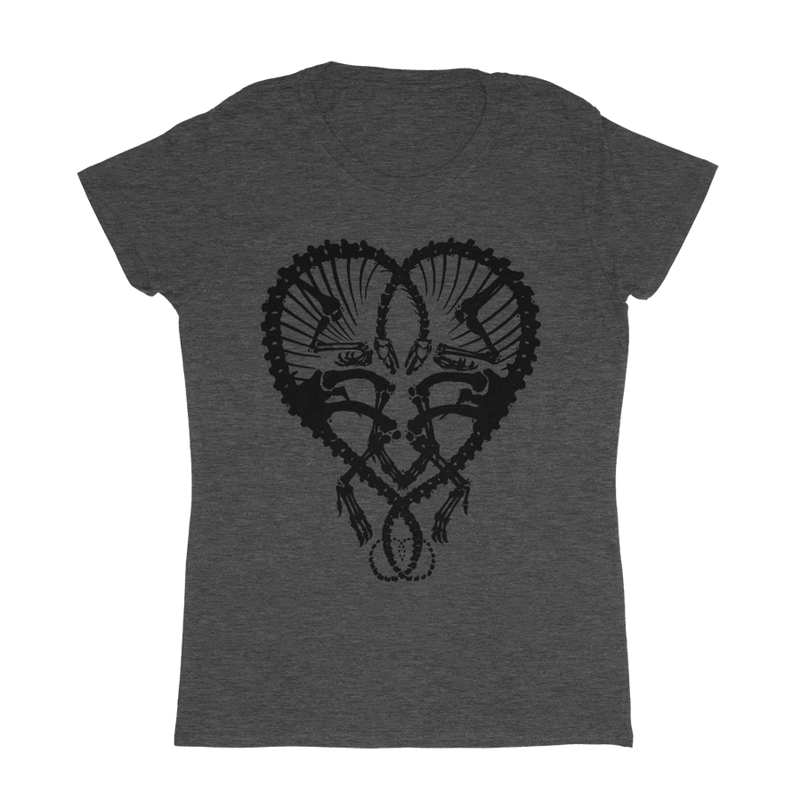 Dan McCarthy "Dino Heart: Black" Heather Charcoal Women's T-Shirt