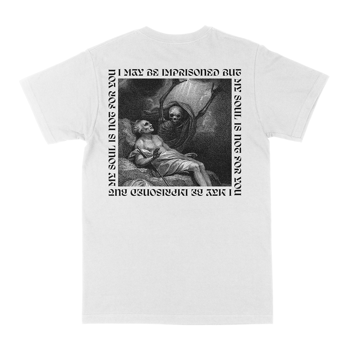 Employed To Serve “Imprisoned” White T-Shirt