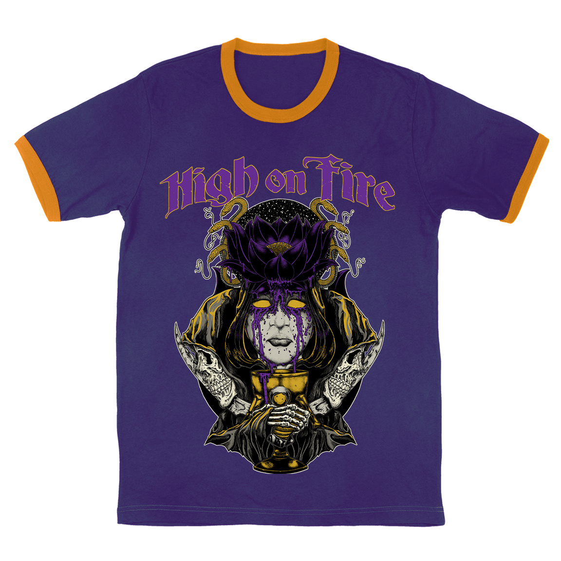 High On Fire “Black Lotus” Purple / Gold Ringer T-Shirt