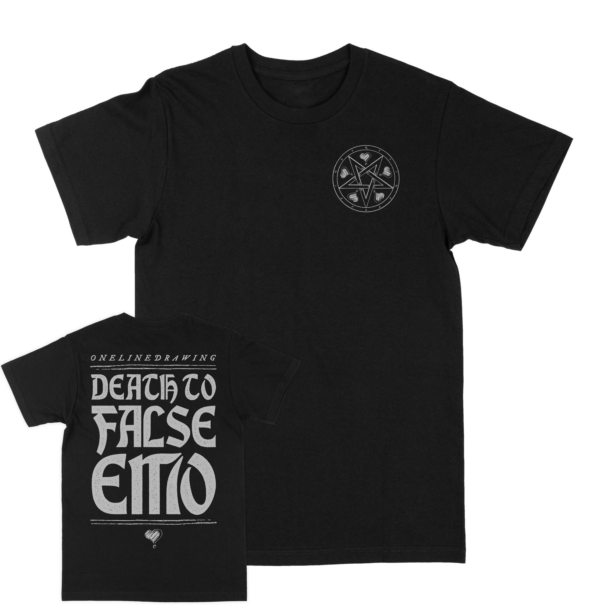 Onelinedrawing "Death to False Emo" Black T-Shirt