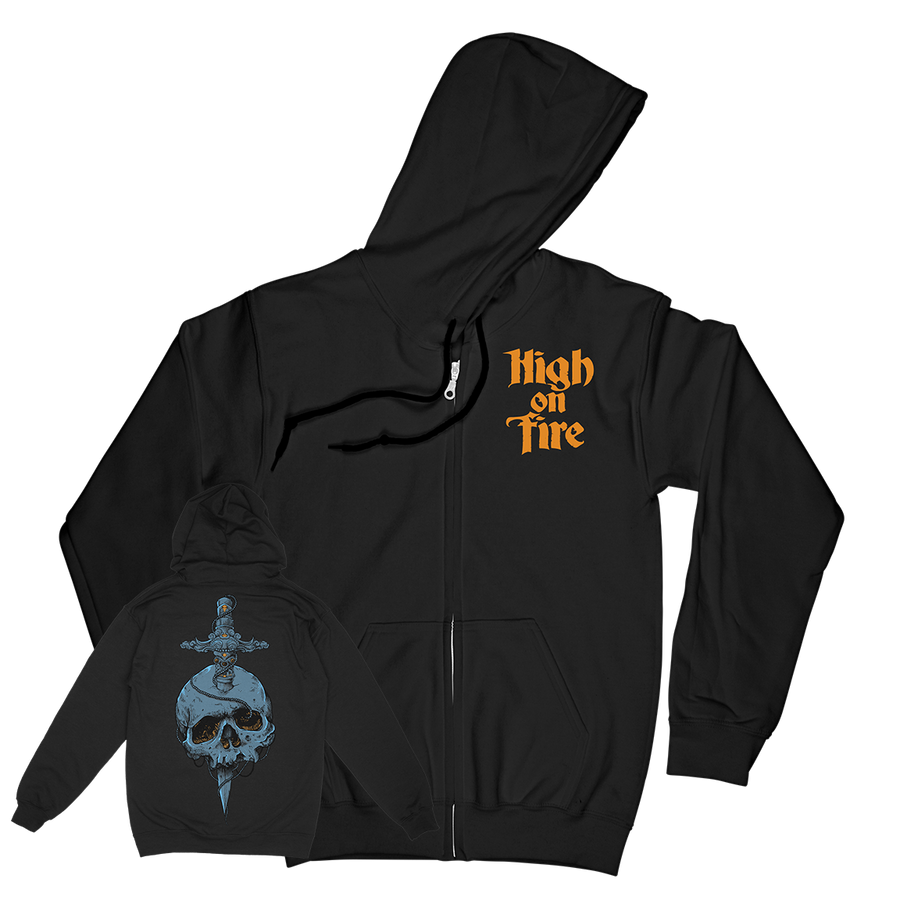 High On Fire βSkull Knifeβ Black Zip Up Sweatshirt