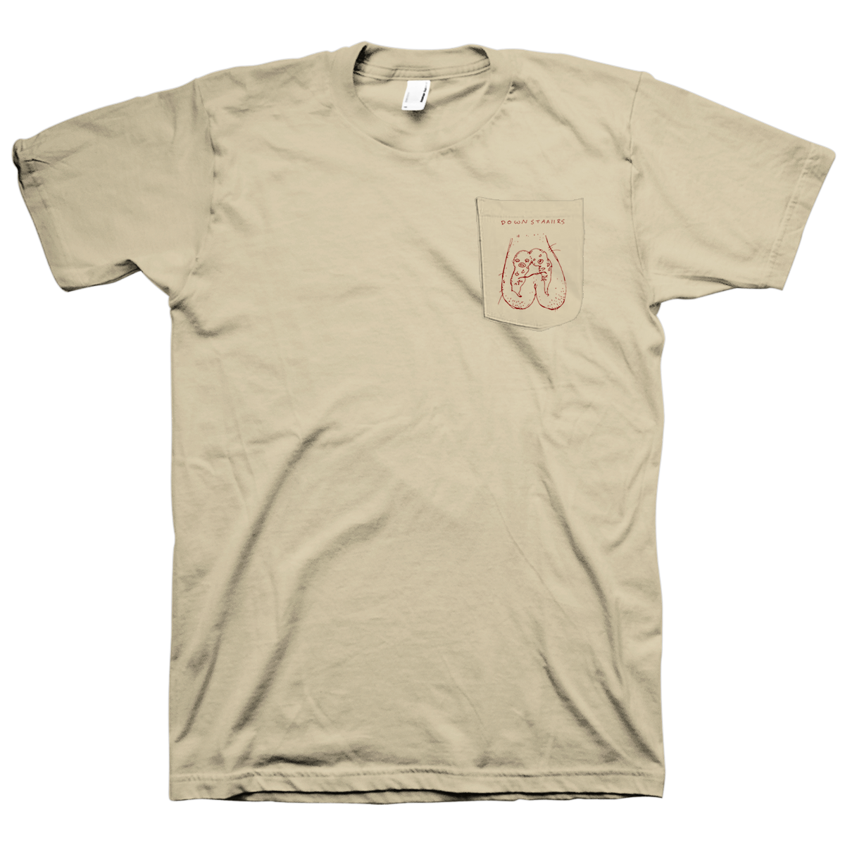 Downstaaiirs "Scrotum Pocket" Tan T-Shirt