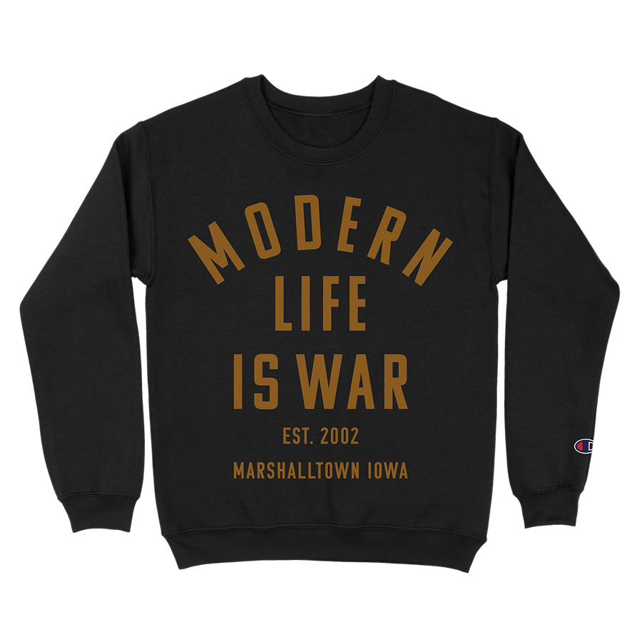 Modern Life Is War "Marshalltown Iowa" Black Reverse Weave Crewneck