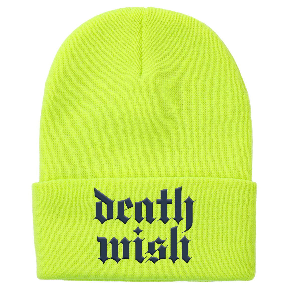 Deathwish "Stacked Logo: Navy" DRI DUCK Neon Yellow Embroidered Beanie
