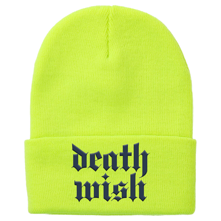 Deathwish "Stacked Logo: Navy" DRI DUCK Neon Yellow Embroidered Beanie