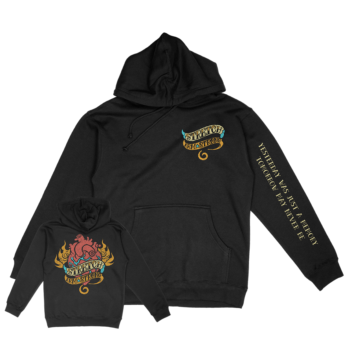 Stretch Arm Strong "Yesterday" Black Hooded Sweatshirt
