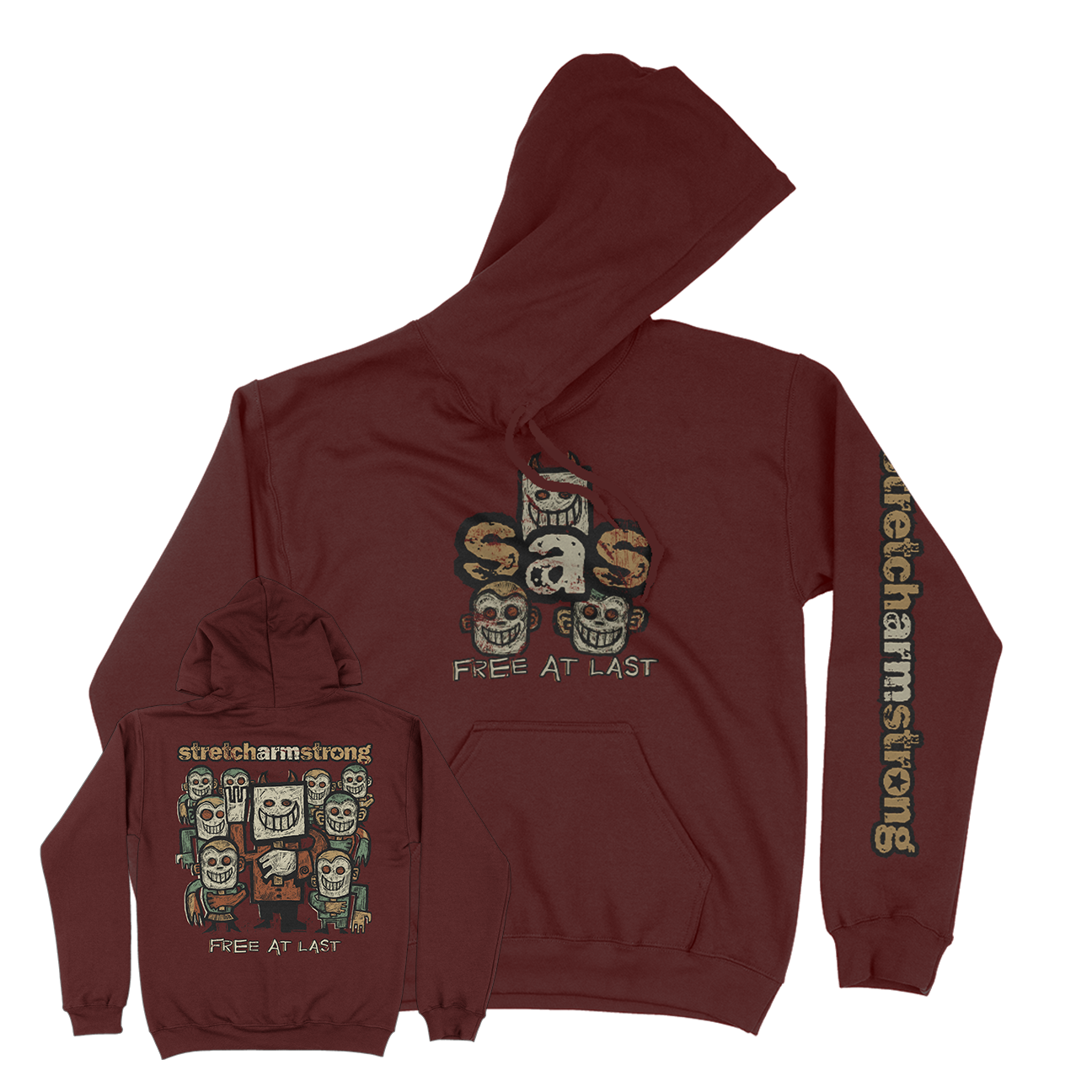 Stretch Arm Strong "Faces" Maroon Hooded Sweatshirt