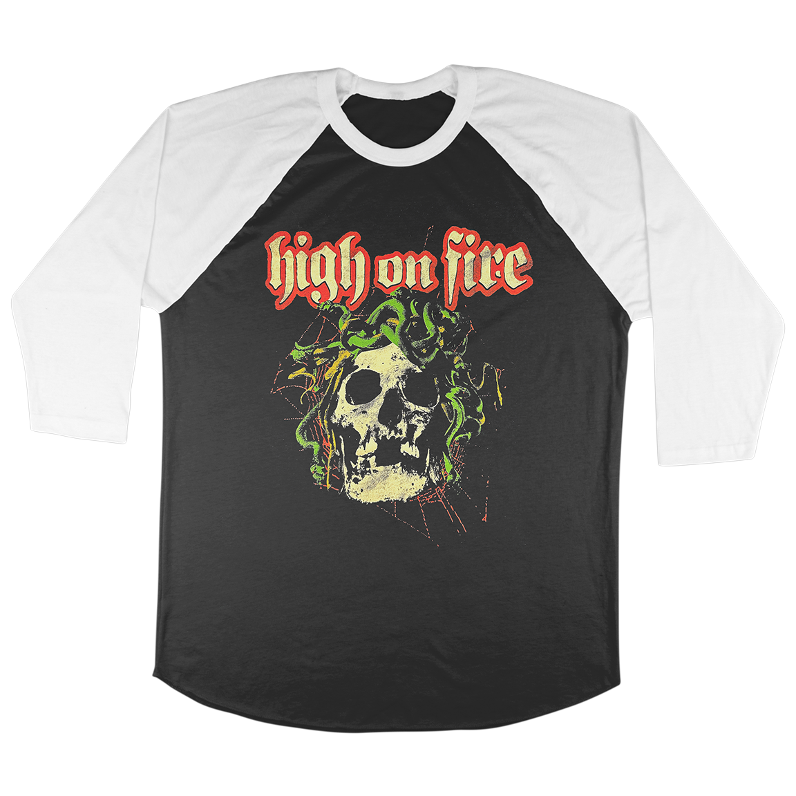 High On Fire "Medusa" White / Black Baseball Tee