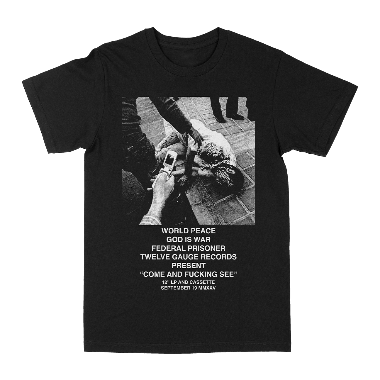 World Peace & God Is War "Flip Phone" Black T-Shirt