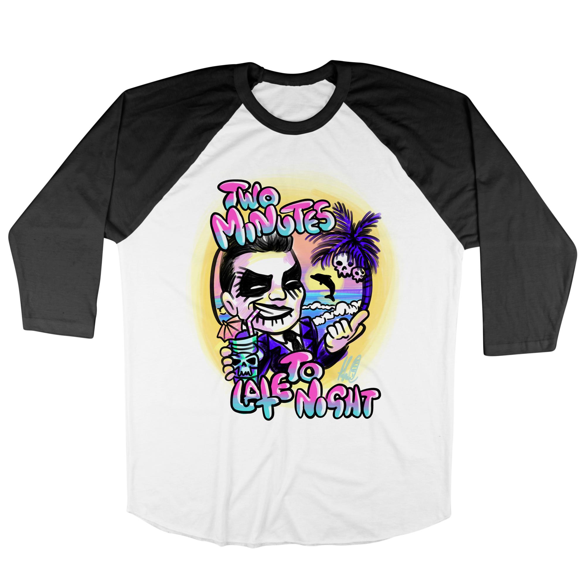 Two Minutes To Late Night "Air Brush" White / Black Baseball Tee