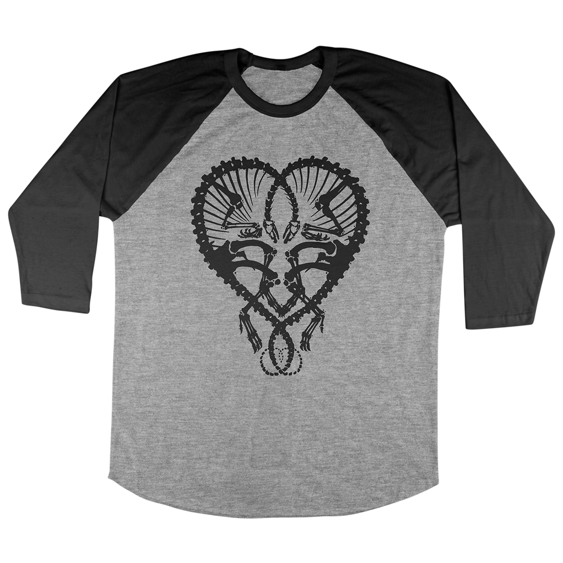 Dan McCarthy "Dino Heart: Black" Black / Heather Charcoal Baseball Tee