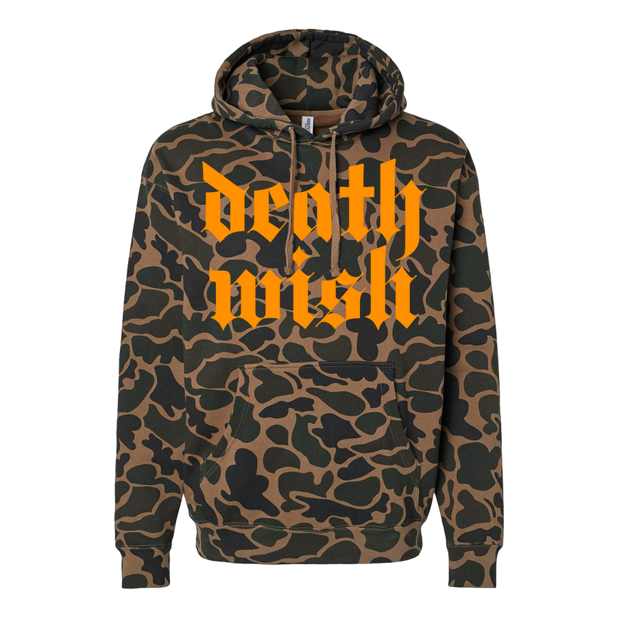 Deathwish “Stacked Logo: Orange” Premium Duck Camo Sweatshirt