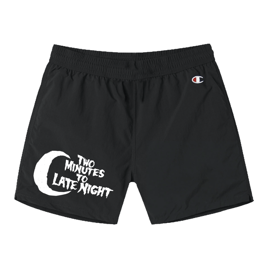Two Minutes To Late Night "Logo: White" Black Shorts