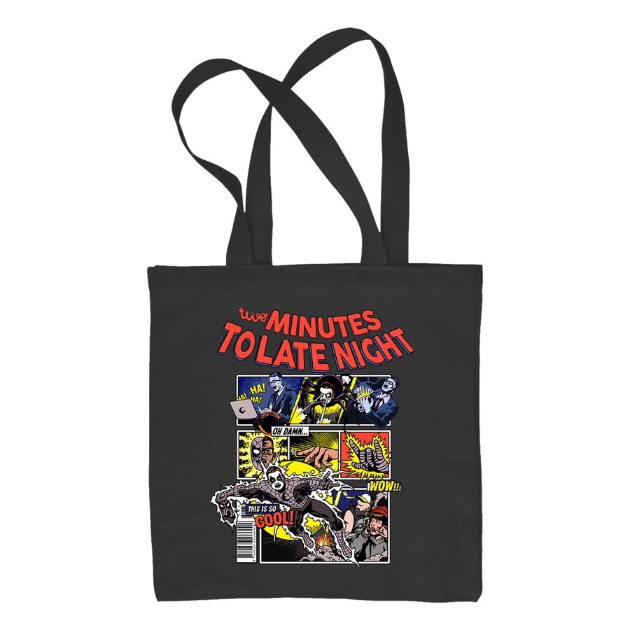 Two Minutes To Late Night "Spider Minutes to Late Spider" Black Tote Bag