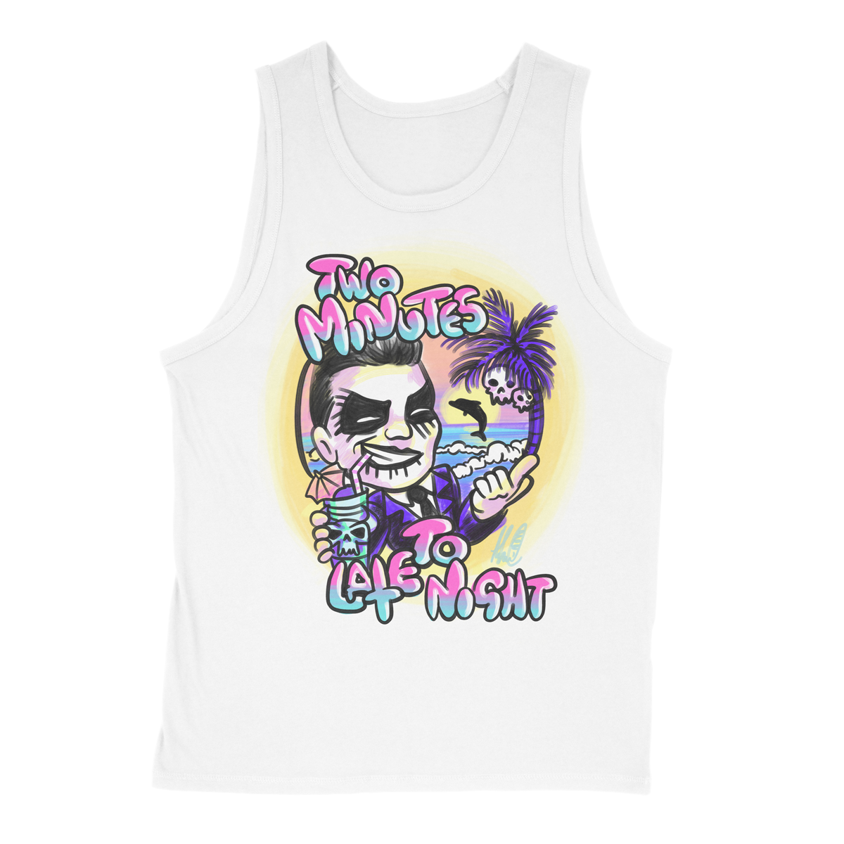Two Minutes To Late Night "Air Brush" White Tank Top