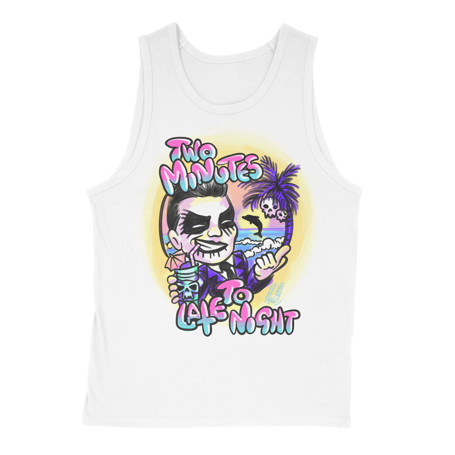 Two Minutes To Late Night "Air Brush" White Tank Top