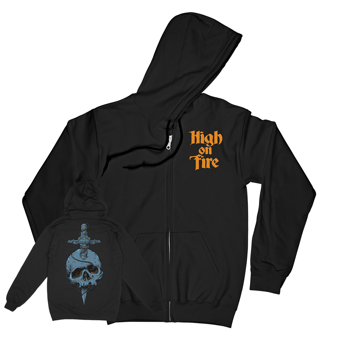 High On Fire “Skull Knife” Black Zip Up Sweatshirt - Deathwish Inc