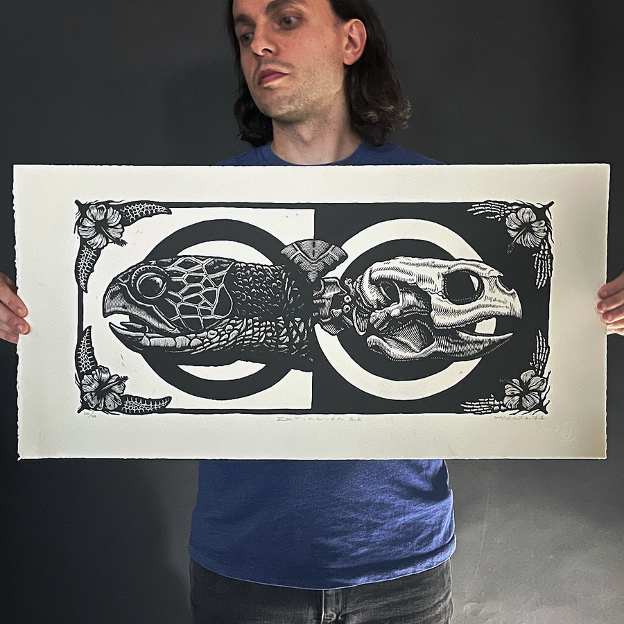 Mazatl "Extinción: 16" Linocut Print
