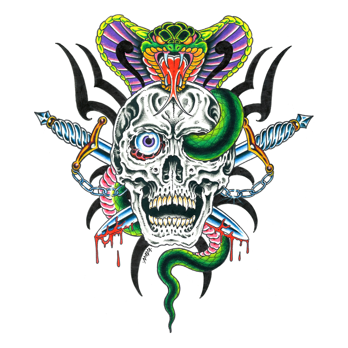 Marc Nava "Cobra and Skull" Giclee Print